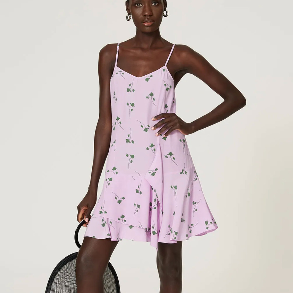 Thakoon Purple Floral Mini Slip Dress SIZE 6 Grunge Drop Waist Day Designer $300